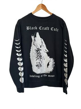 BlackCraft Cult Howling Wolf Moon Pullover Sweatshirt Sz Large Black Crew Neck